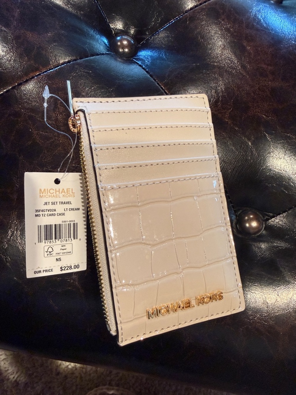 Michael Kors Patent Croc Card Case in Beige - Picture 2 of 6